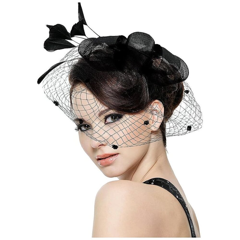 Mesh Feather Fascinators Hat Tea Party-black - Picture 1 of 6